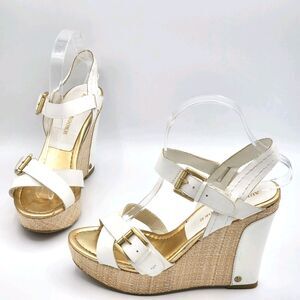 Audrey Brooke Wedge Sandal Heel Womens 7.5 Abhollie Vegan Luggage Look Straw Mat